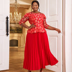 Women's Solid Color Versatile Lace Long Sleeved Pleated Skirt