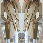 Women's Plus Size Solid Color Polo Collar Slim Fit Long Trench Coat