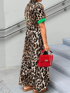 Leopard Print Button-Down Dress with Contrast Trim