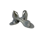 Womens Size 9 Silver Glitter 2.5" Chunky Heel Open Round Toe Ankle Strap Shoes