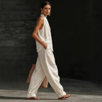 Women's Sleeveless Vest & Wide-Leg Pants Cotton-Linen Two-Piece Set