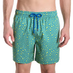 Men’s Premium Compression-Lined Hybrid Shorts – Deco Maze-Key Lime