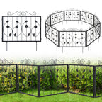 Decorative Garden Fence with 8 Panels Animal Barrier-Black