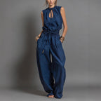 Women's Sleeveless High-Waist Wide-Leg Pleated Jumpsuit