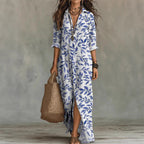 Digital Print Lapel Midi Shirt Dress – 5 Colors, S–3XL
