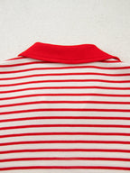 Stripe Collared V Neck Drop Shoulder Pullover and Skort 2pcs Outfit