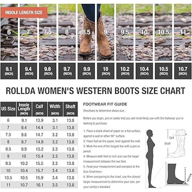Rollda Womens Size 6 Black Faux Leather 2" Heel Western Cowboy Boot Shoes