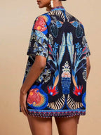 Printed Open Front Cardigan and Shorts Set