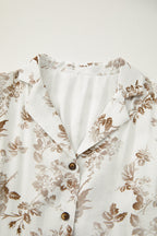 Khaki Floral Puff Sleeve V Neck Buttoned Front Maxi Dress