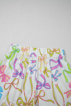 White Colorful Bow Print Pocket Shorts