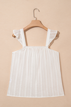 White Lace Crochet Ruffled Buttoned Loose Fit Tank Top