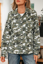 Green Camo Chest Pockets Loose Jean Jacket