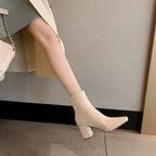 Square Toe Elastic Chunky Heel Boots