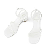 Shoe'N Tale Womens 5 White Pearl Open Toe Ankle Strap 3" Block Heel Sandal Shoes