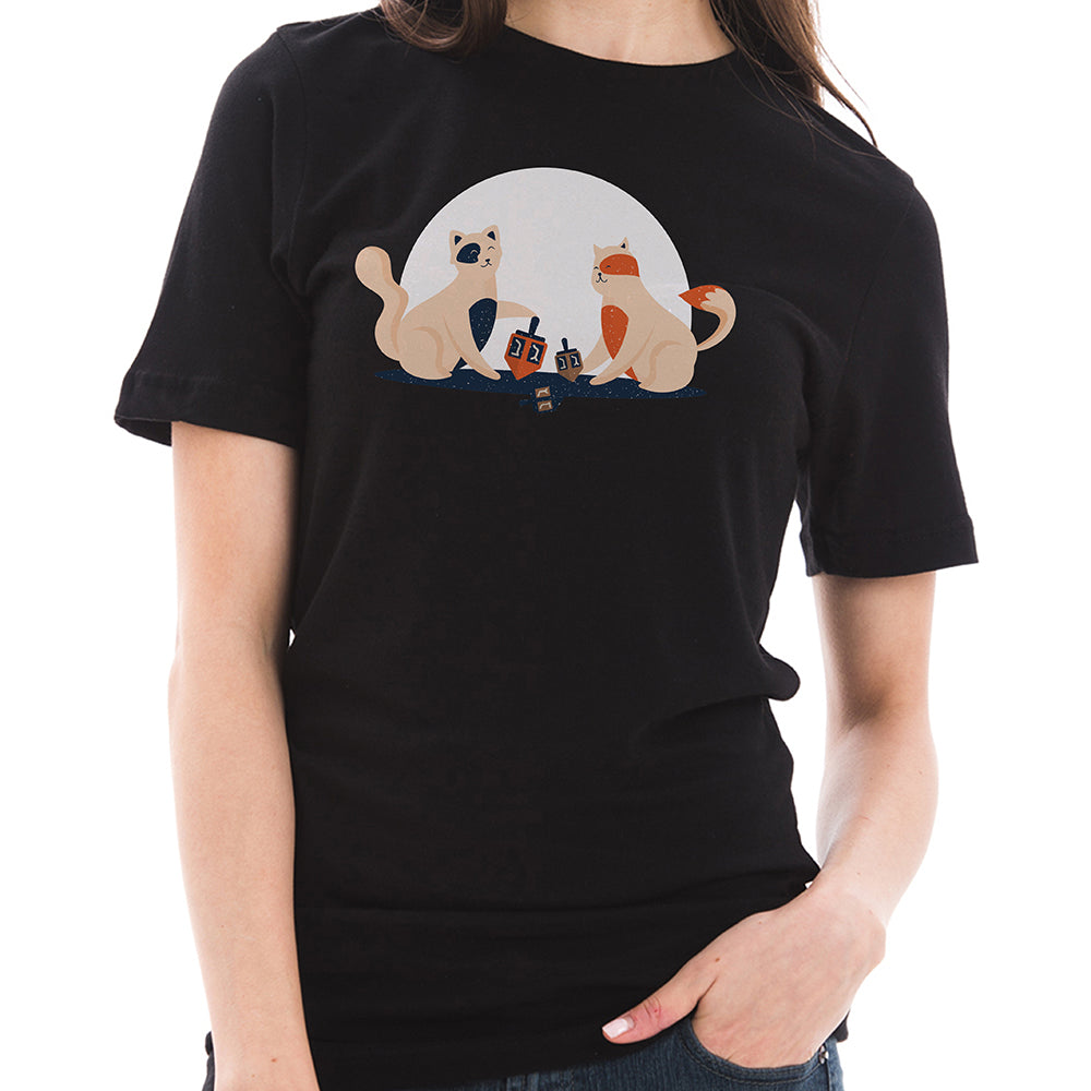 Dreidl Cats Graphic Design Ring Spun Combed Cotton Short Sleeve Deluxe Jersey T-Shirt