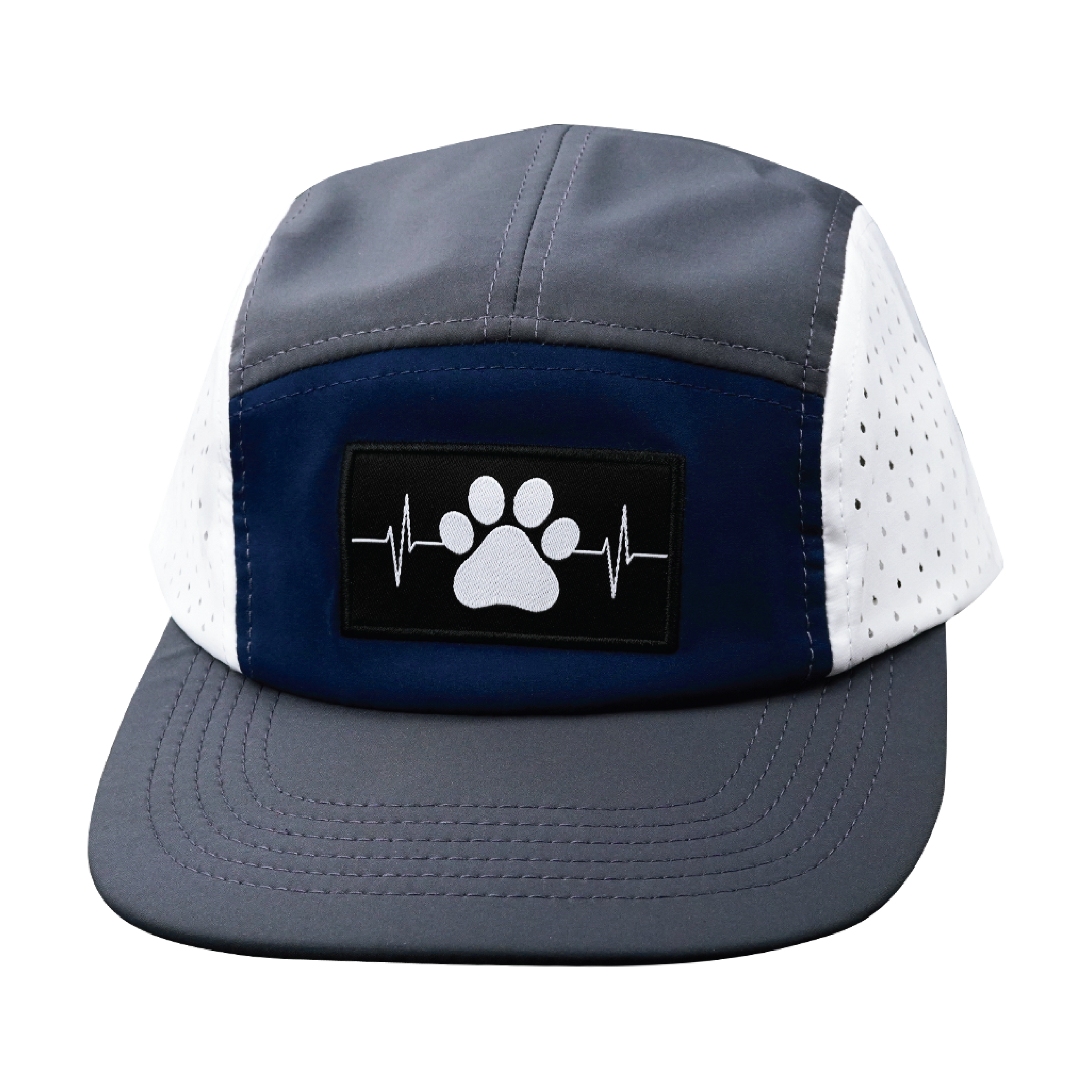 Dog Hat - 5 Panel - Charcoal / Navy / White - Laser Mesh