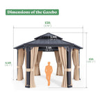 [13X15FT] Alora Double-Tier Hexagonal Metal Hardtop Patio Gazebo With Curtains (SAK84137)