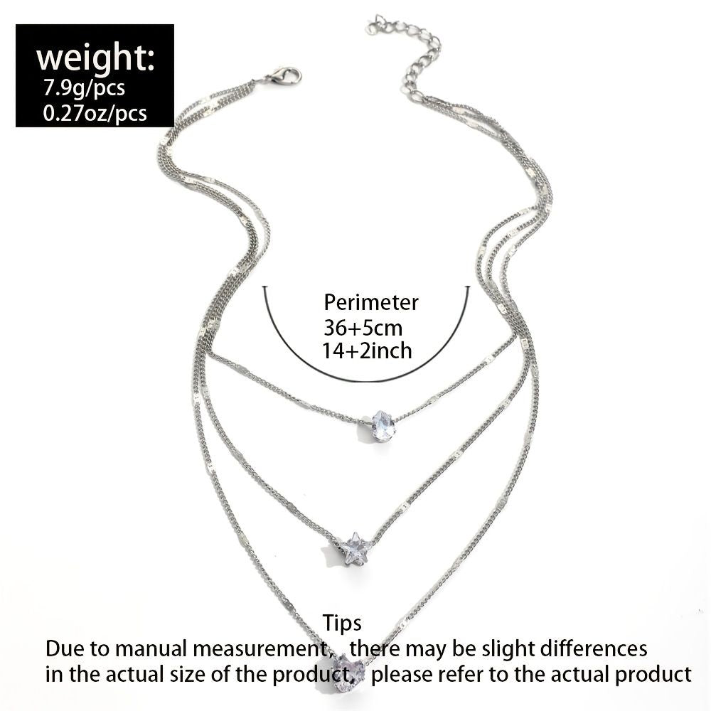 Zircon Necklace Multi-layer Five-pointed Star Love Water Drop Pendant