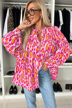 Light French Beige Oversized Leopard Print Balloon Sleeve Casual Shirt