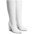 Dream Pairs Womens 6 White Faux Leather 4" Block Heel Knee High Side Zip Boots