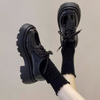 Women’s British Style Chunky Sole Leather Shoes – Trendy Loafers with Elevated Heel