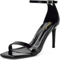 Genshuo Womens Size 9.5 Black 3.5" Heels Open Square Toe Ankle Strap Pumps Shoes