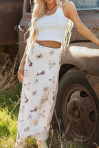 Western Print Satin Long Skirt