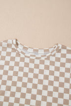 Brown Checkerboard T Shirt and High Waist Skorts 2 Piece Outfit
