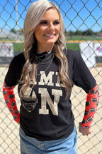 Brown Game Day Football Mesh Sheer Long Sleeve Top
