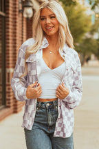 Black Checkerboard Flap Pocket Button Front Shacket