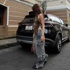 Elegant Halter-neck Backless Sequin Leopard-print V-neck Tank Top