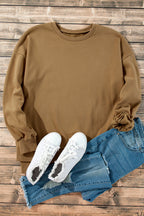 Sea Green Solid Fleece Lined Drop Shoulder High Low Sweatshirt