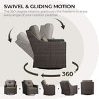 2 Piece Patio Wicker Chairs Set With 360 Degree Rocking Swivel Outdoor Rattan Thick Cushions For Backyard