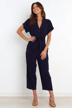Women's V-Neck Cropped Wide-Leg Knit Jumpsuit