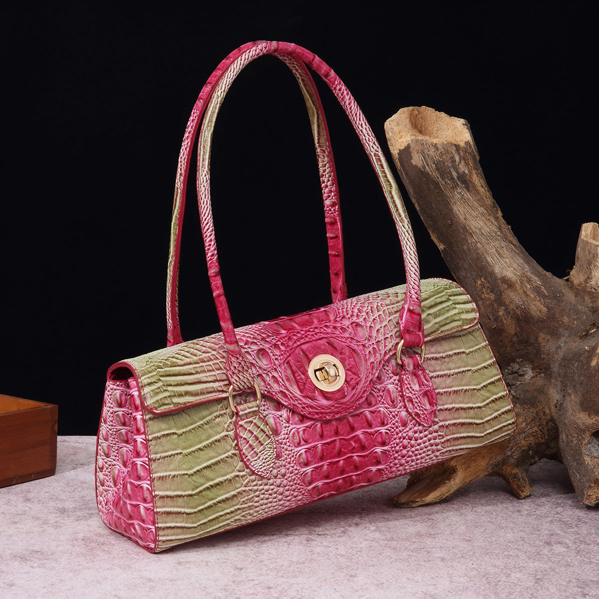 Crocodile Embossed Shoulder Tote Bag
