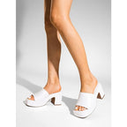 New Dream Pairs Womens 7.5 White 3.5" Chunky Heel Slide On Open Toe Mule Shoes