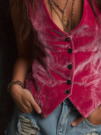 Velvet Button-Down Vest Coat