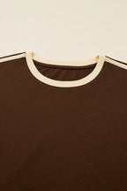 Bright Green Varsity Striped Accent Contrast Crew Neck Long Sleeve T Shirt