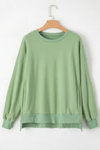 Sea Green Solid Fleece Lined Drop Shoulder High Low Sweatshirt