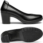 New Dream Pairs Womens Size 9W Wide Black Faux Leather 2.75" Heel Shoes w Flaw