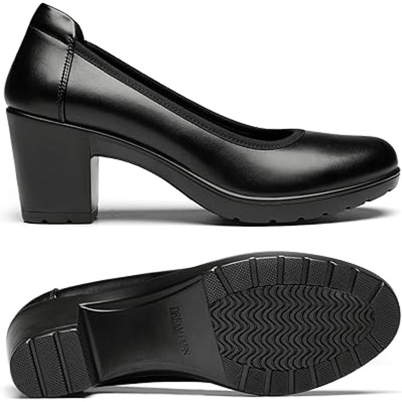 New Dream Pairs Womens Size 9W Wide Black Faux Leather 2.75" Heel Shoes w Flaw
