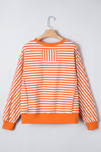 Black Stripe Exposed Seam Drop Shoulder Casual Pullover Top