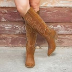Rollda Womens Size 9 Brown Faux Leather 3" Block Heel Western Cowboy Boots