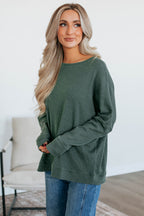 Dark Grey Waffle Knit Patchwork Long Sleeve Loose Top