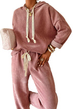 Smoke Gray Drawstring Pullover Hoodie and High Waist Pants Corduroy Suit