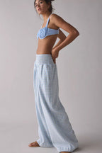 Myosotis Gingham Smocked High Waist Loose Pants
