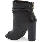 FSJ Womens Size 8 Black 4" Chunky Heel Ankle Boots Round Peep Toe Back Zip Shoes