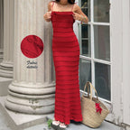 Womens Casual Solid-Color Ruffle-Trimmed Lace Camisole Dress