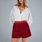 Versatile Wide-leg Bootcut Pants With A Stretchy Elastic Waist, Crafted From Shimmering Coarse Wool And Glossy Silk