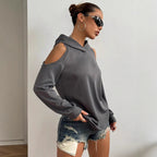 Autumn And Winter Solid Color Off-the-shoulder Hooded Women's Fashion Sweater
